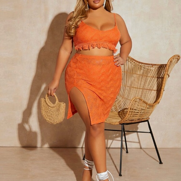 Orange summer wear for plus-size women XL - Picture 2 of 3